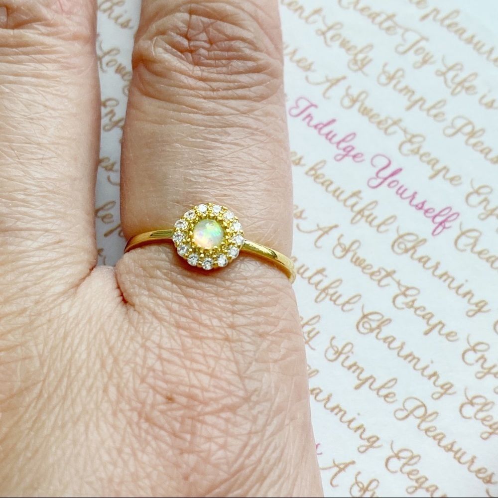 Delicate Opal Floral Gold Tone Ring Crystal Flower